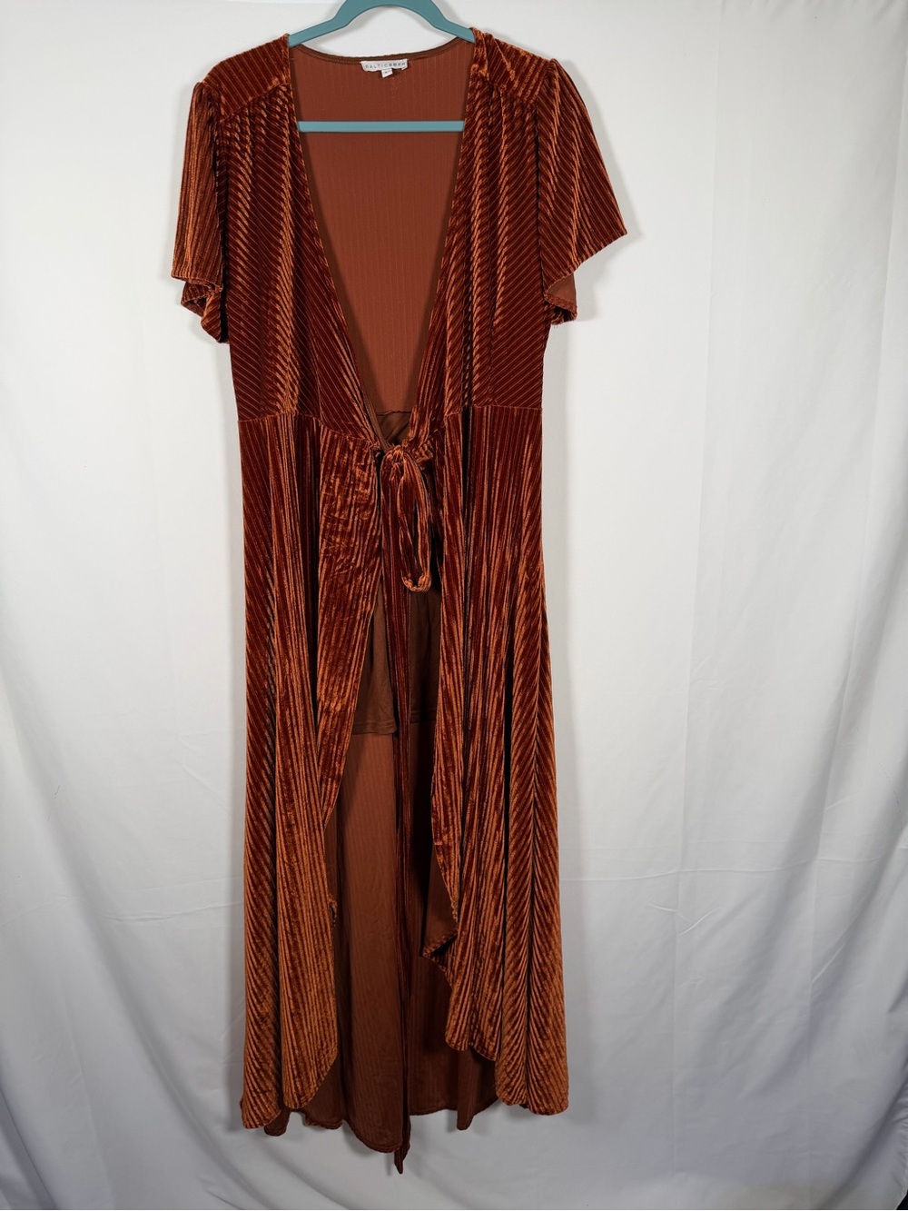 Baltic Born Andi Ribbed Velvet Wrap Maxi Dress in Rust Color